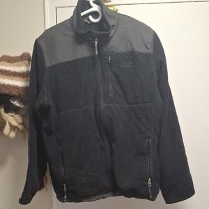 Eddie Bauer Fleece Jacket Men's L Tall Polartec WindPro Black Zip Up Arm Patch